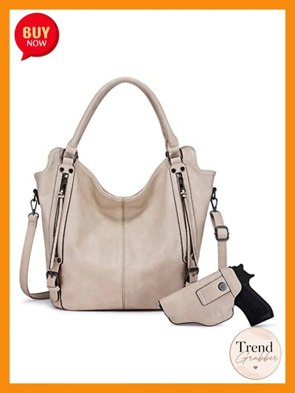 Concealed Carry Hobo Purse Faux Leather Crossbody Tote with Detachable Holster
